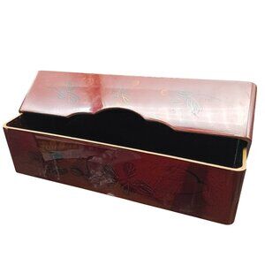 Vintage Japanese Hand-Painted Lacquered Trinket Box with Floral & Bird Motif